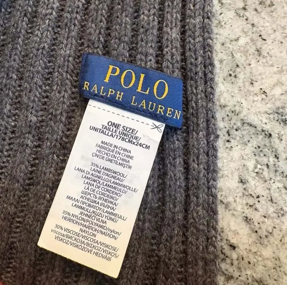 Polo Ralph Lauren Ribbed Lambswool Blend Scarf Gray